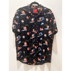Surfing Santa Christmas Short Sleeve Collared‎ Shirt Size Large